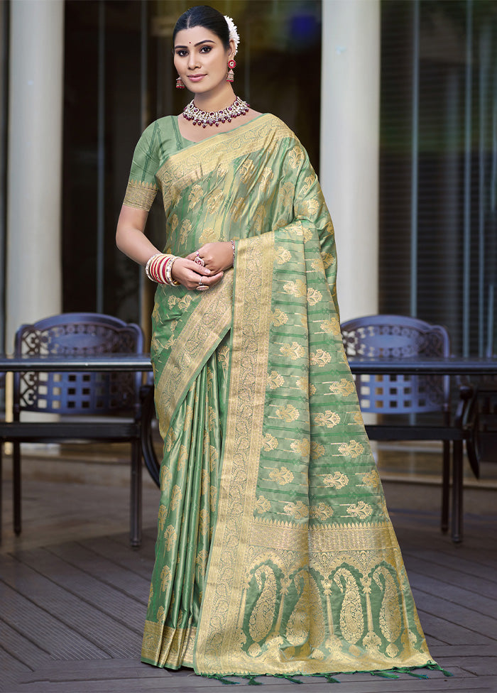 Rama Green Satin Silk Saree With Blouse Piece Sale Footlocker Pictures