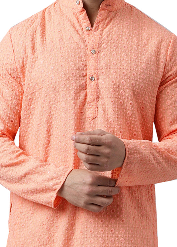 Peach Silk Embroidered Kurta Genuine Cheap Online