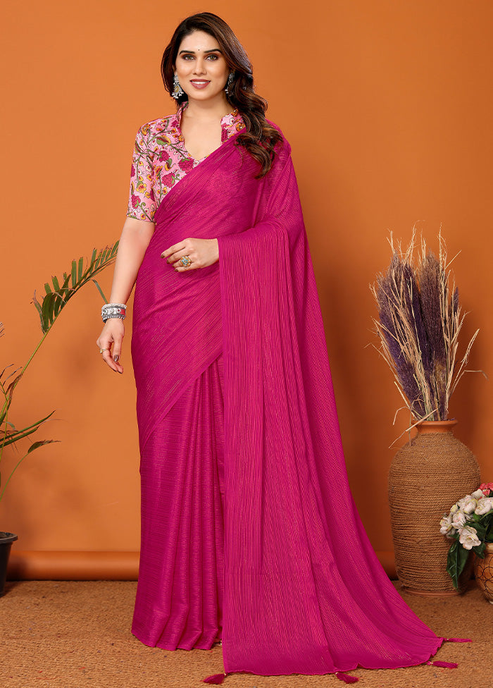 Pink Spun Silk Saree With Blouse Piece Cheapest Sale Online