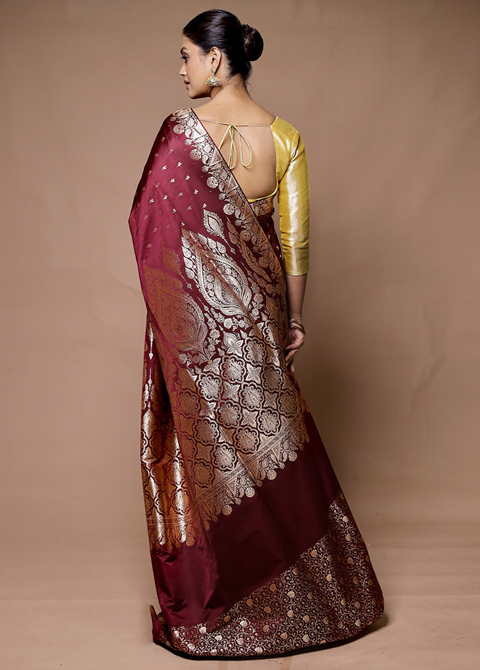 Maroon Banarasi Silk Saree With Blouse Piece Pre Order