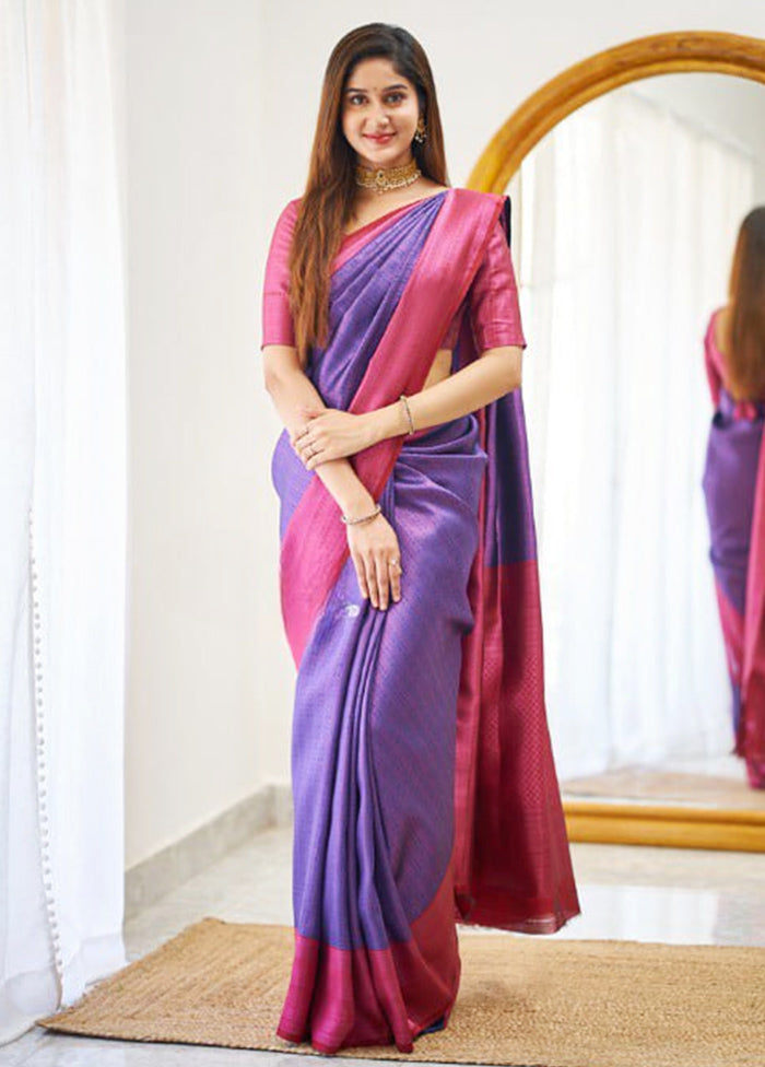 Purple Banarasi Silk Saree With Blouse Piece Outlet Deals