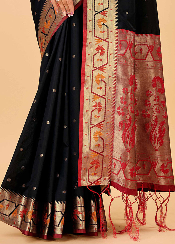 Black Banarasi Silk Saree With Blouse Piece Cheap Sale Geniue Stockist