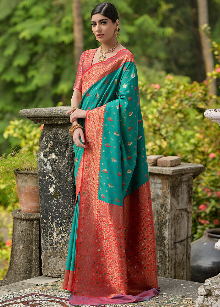 Rama Banarasi Silk Saree With Blouse Piece Buy Cheap Footlocker Finishline