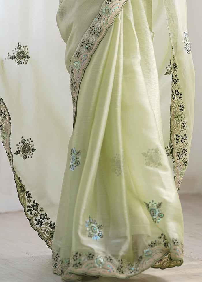 Pista Green Spun Silk Saree With Blouse Piece Looking For Online