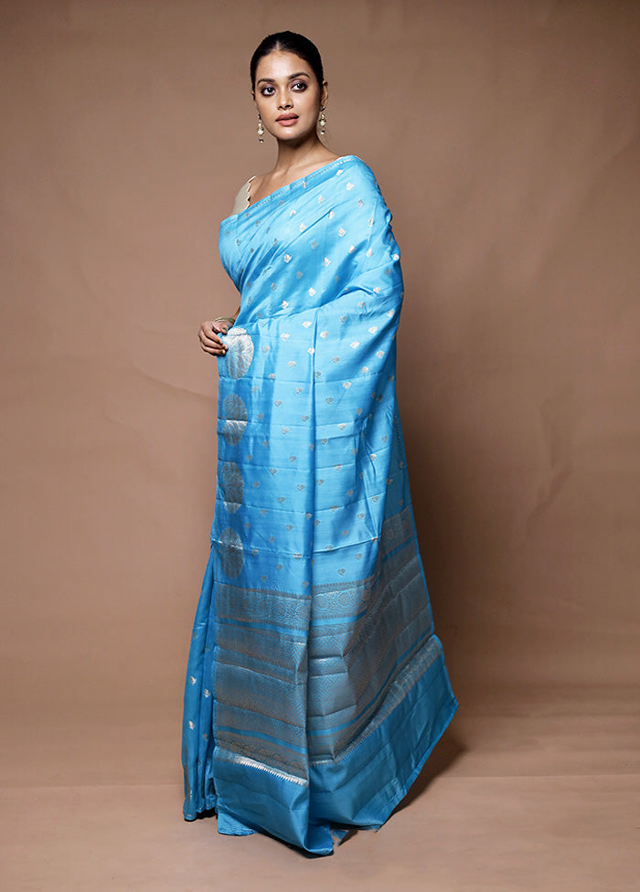 Blue Handloom Dupion Pure Silk Saree With Blouse Piece Buy Cheap Official Site