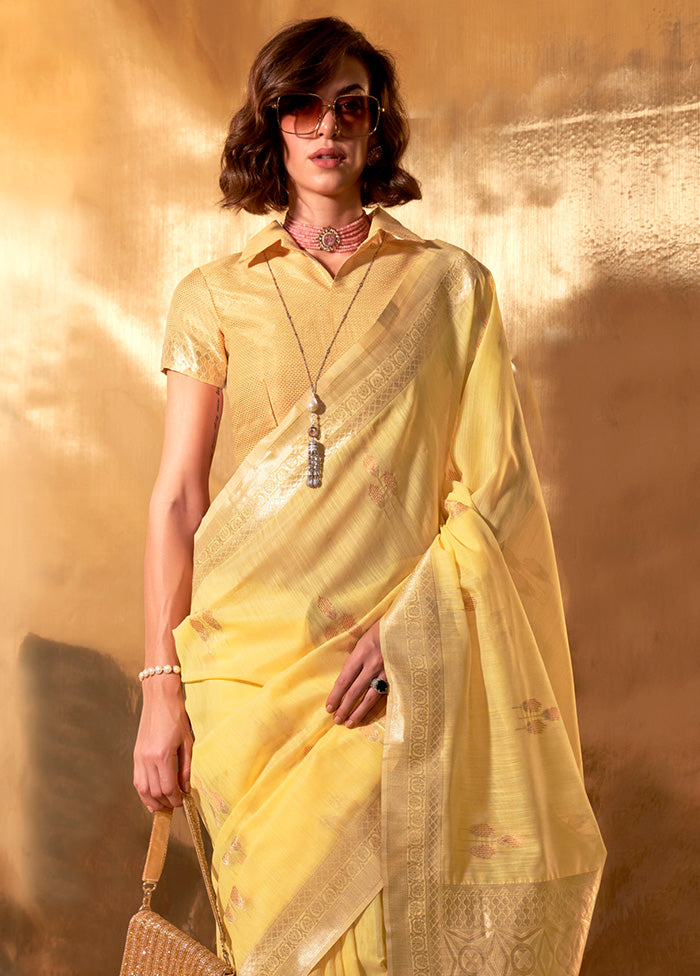 Yellow Cotton Saree With Blouse Piece Clearance Store For Sale