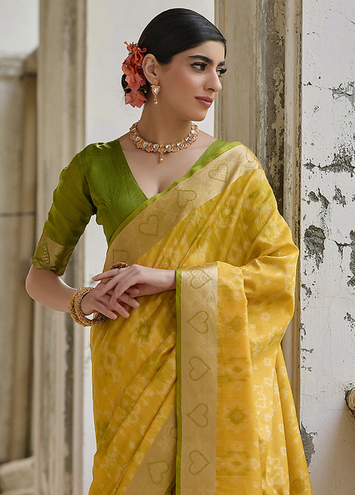 Yellow Spun Silk Saree With Blouse Piece For Sale Cheap Pice From China