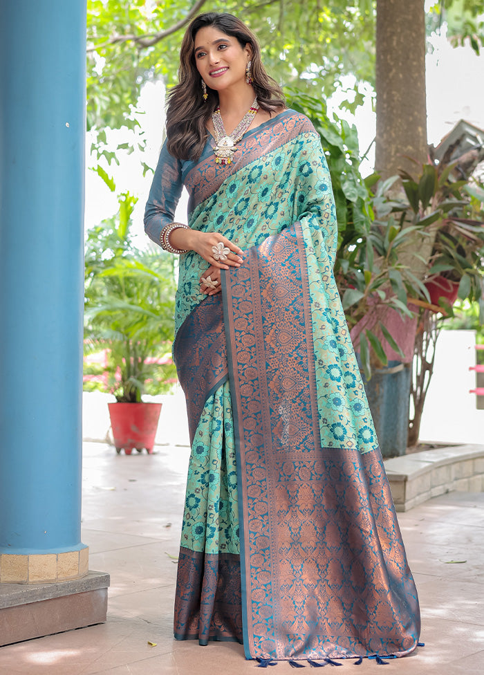 Sea Green Banarasi Silk Saree With Blouse Piece Cheap Outlet Locations