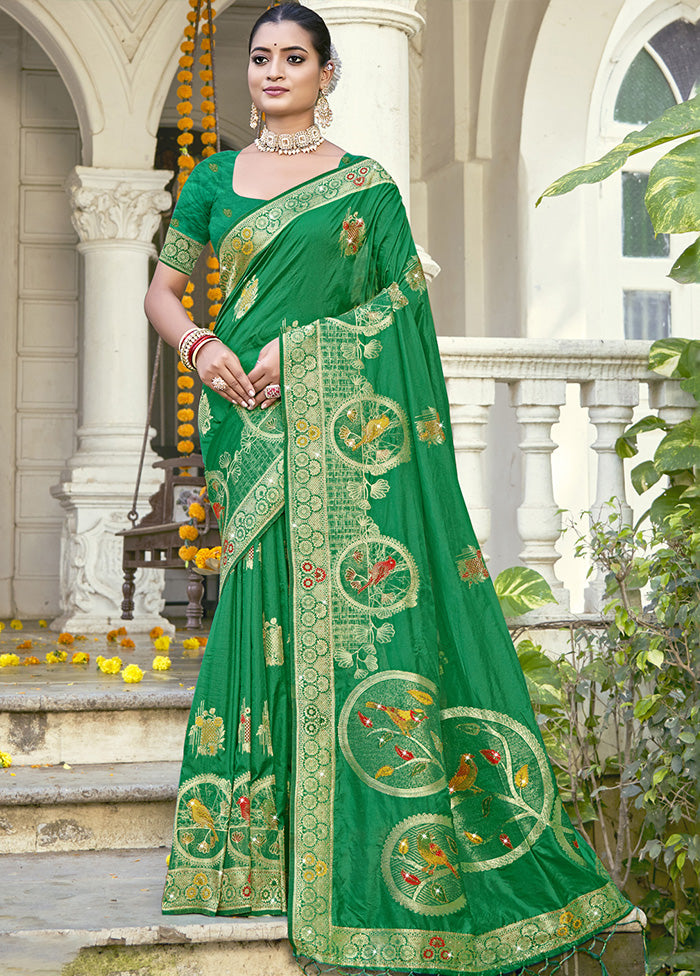 Green Spun Silk Saree With Blouse Piece Cost Online