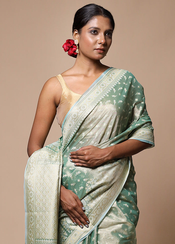 Green Tissue Silk Saree With Blouse Piece Free Shipping Comfortable