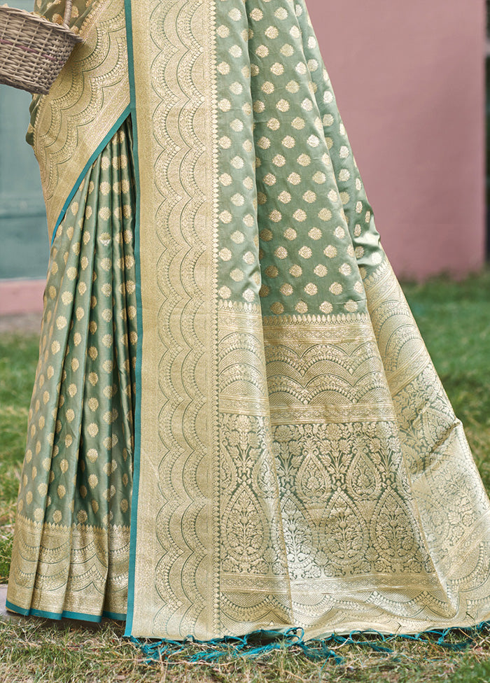 Green Spun Silk Saree With Blouse Piece Cheap Sale Supply