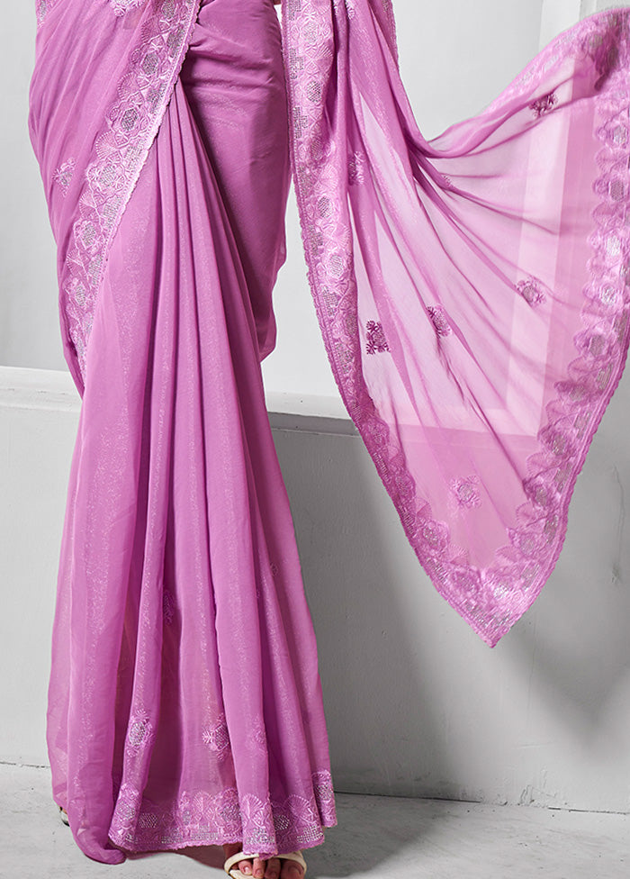 Purple Chiffon Silk Saree With Blouse Piece Discount Release Dates