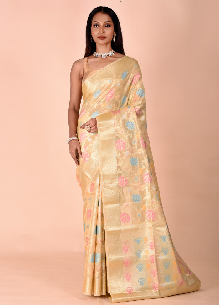 Yellow Tissue Silk Saree With Blouse Piece Cheap In China