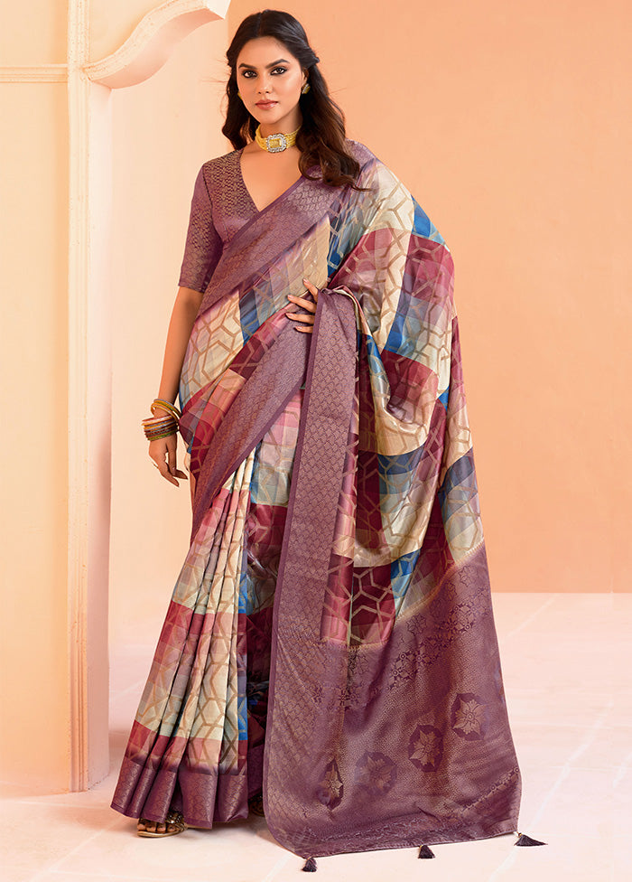 Purple Organza Saree With Blouse Piece Cheap Sale Tumblr