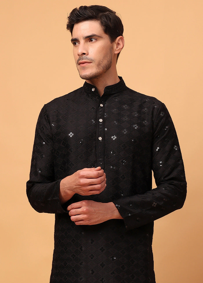 Black Viscose Embroidered Kurta Original Cheap Pice