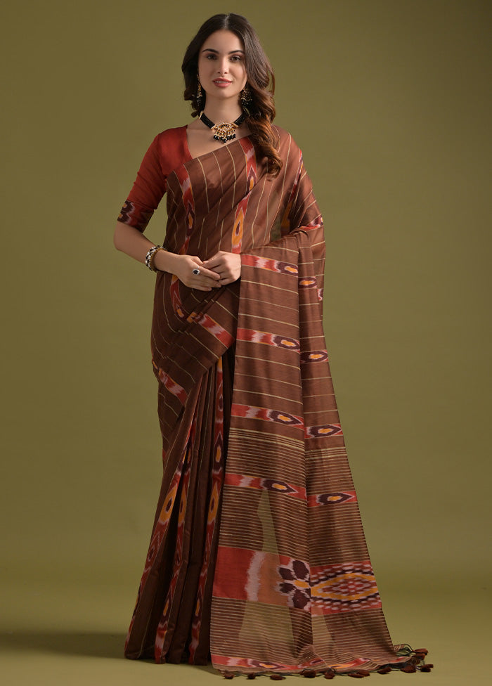 Coffee Pure Cotton Saree With Blouse Piece Very Cheap Cheap Online