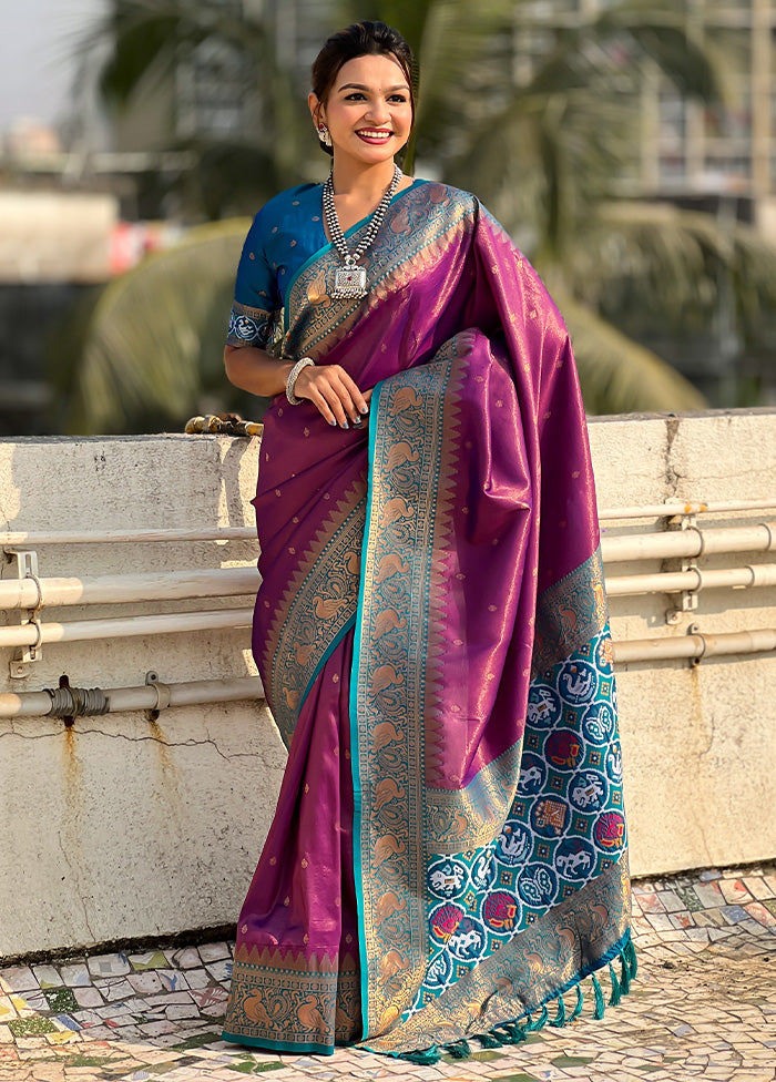 Magenta Spun Silk Saree With Blouse Piece Discount Footaction