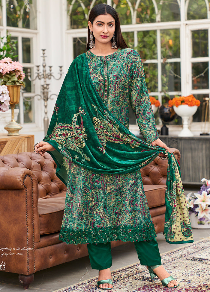 3 Pc Green Unstitched Velvet Suit Set Latest