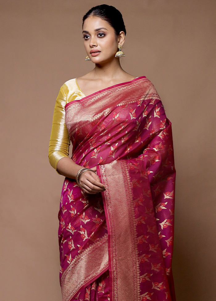 Pink Kora Silk Saree With Blouse Piece Sale Supply