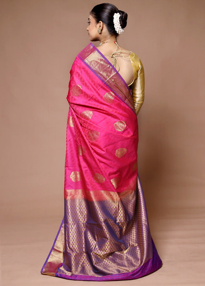 Pink Handloom Kanjivaram Pure Silk Saree With Blouse Piece With Mastercard Online