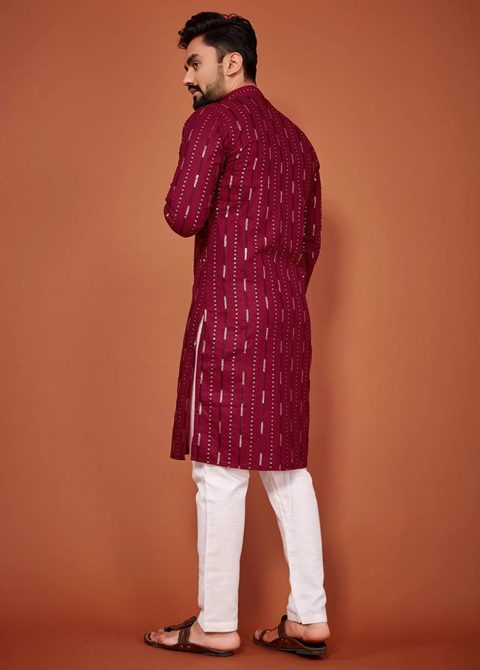 Maroon Cotton Kurta And Pajama Set Sale Big Discount