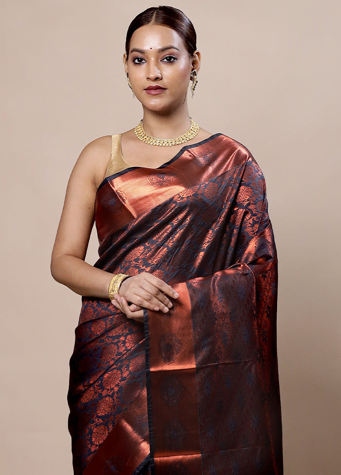 Black Kanjivaram Silk Saree With Blouse Piece Cheap Sale Sale