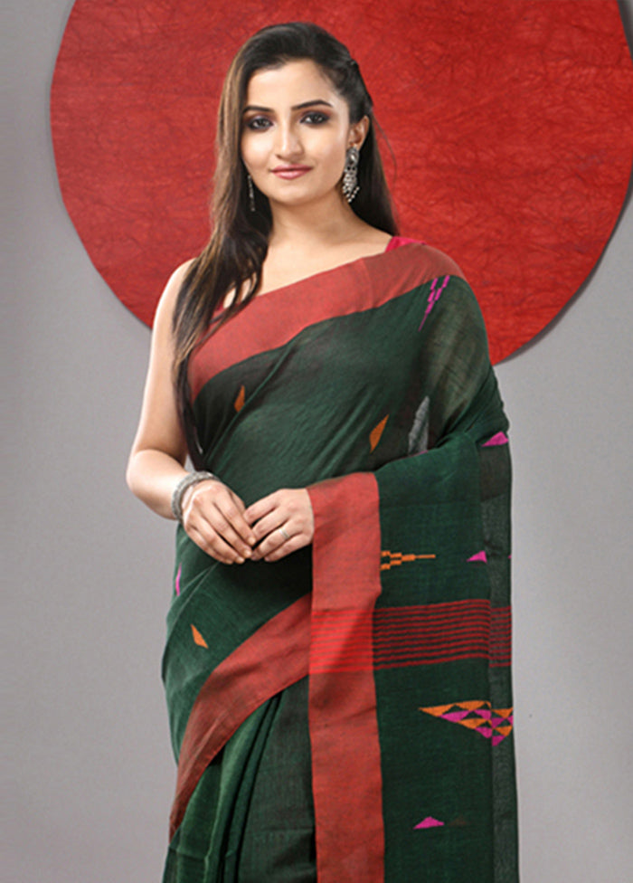 Green Linen Silk Saree With Blouse Piece Buy Cheap Pices