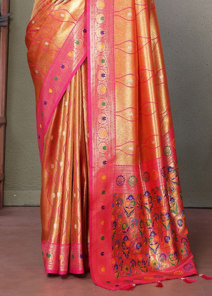 Golden Banarasi Silk Saree With Blouse Piece Sale Visa Payment