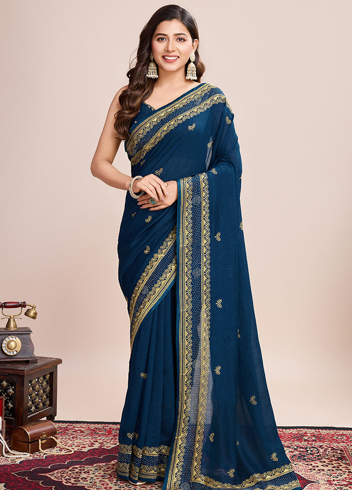 Teal Blue Spun Silk Saree With Blouse Piece Clearance Eastbay