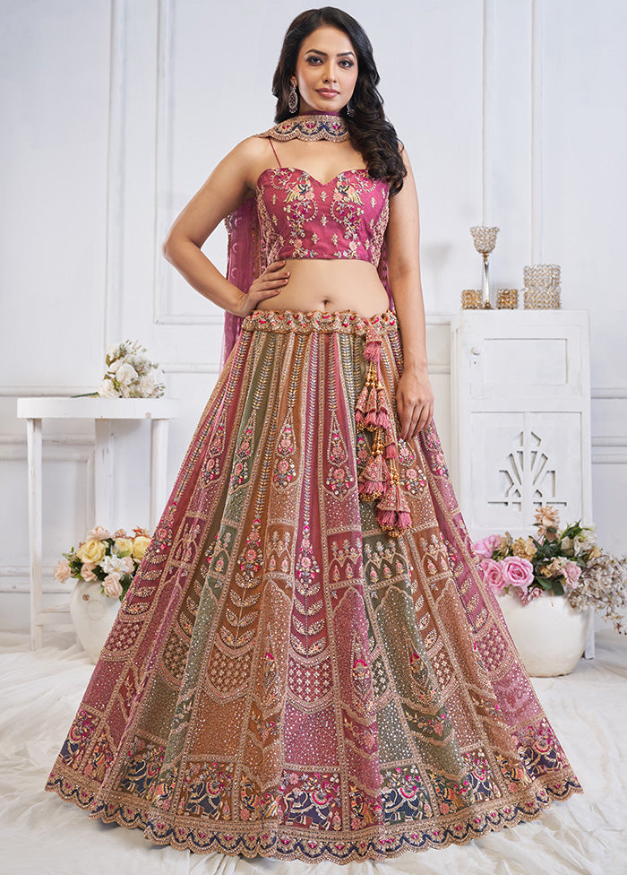 3 Pc Purple Net Semi Stitched Lehenga Set Buy Cheap The Cheapest