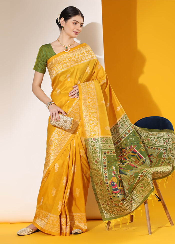 Yellow Spun Silk Saree With Blouse Piece Clearance Online Amazon