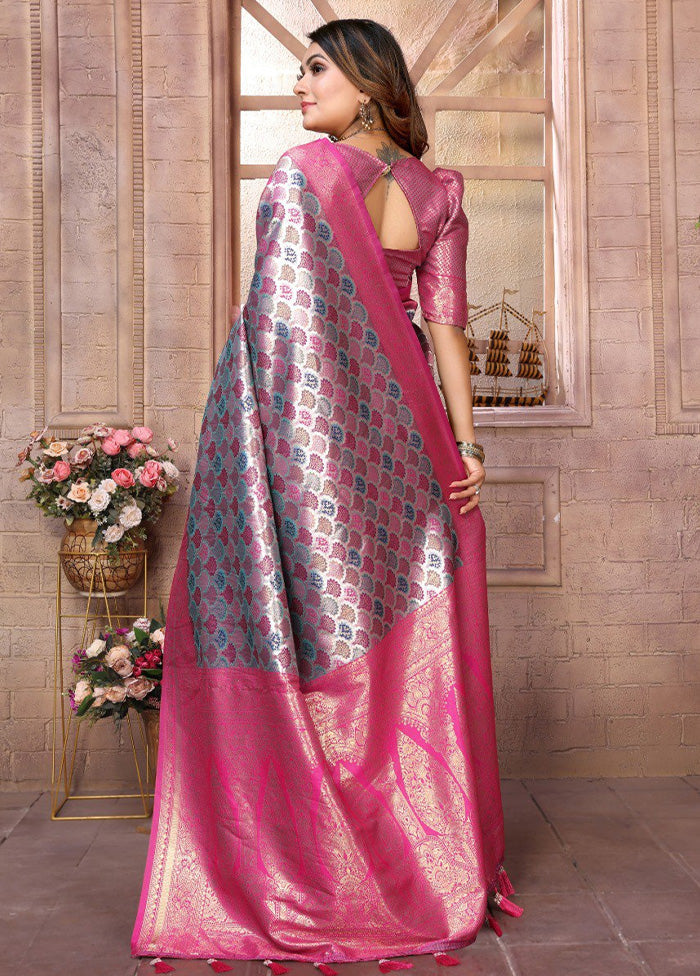 Pink Banarasi Silk Saree With Blouse Piece 2025 Cheap Online