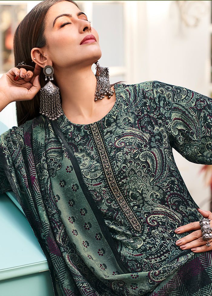 3 Pc Green Unstitched Velvet Suit Set Marketable Online