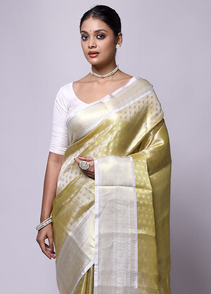 Yellow Tissue Silk Saree With Blouse Piece Cheap Browse