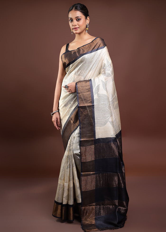 Cream Tussar Silk Saree With Blouse Piece Buy Cheap Tumblr