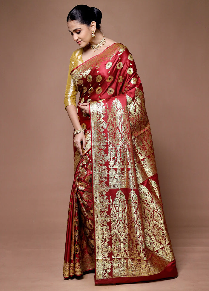 Red Banarasi Silk Saree With Blouse Piece Discount Online