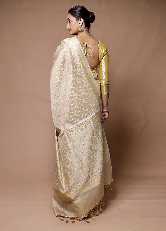 Cream Tissue Silk Saree With Blouse Piece Discounts Cheap Pice