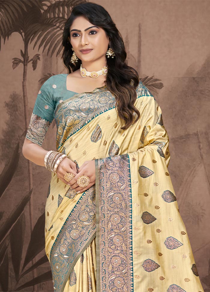 Beige Dupion Silk Saree With Blouse Piece Clearance Pick A Best