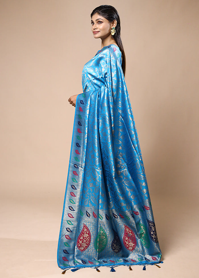 Blue Dupion Silk Saree With Blouse Piece Buy Cheap Find Great