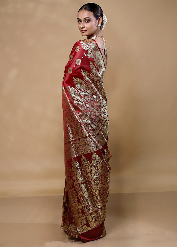 Maroon Banarasi Silk Saree With Blouse Piece Free Shipping Manchester Great Sale