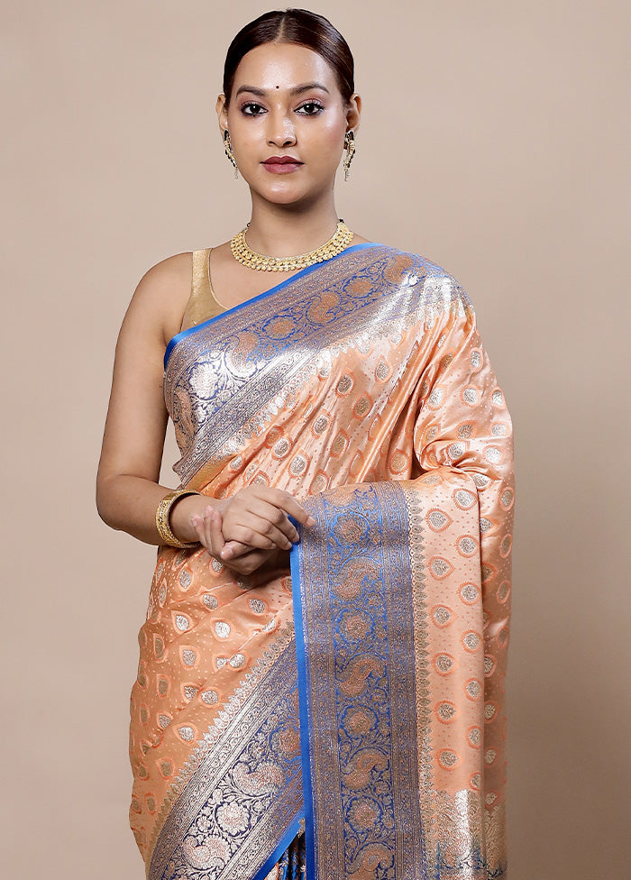 Peach Tanchoi Silk Saree With Blouse Piece Cheap Pice Discount Authentic