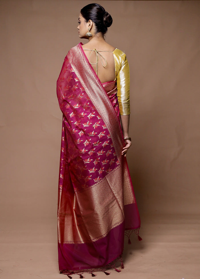 Pink Kora Silk Saree With Blouse Piece Sale Supply