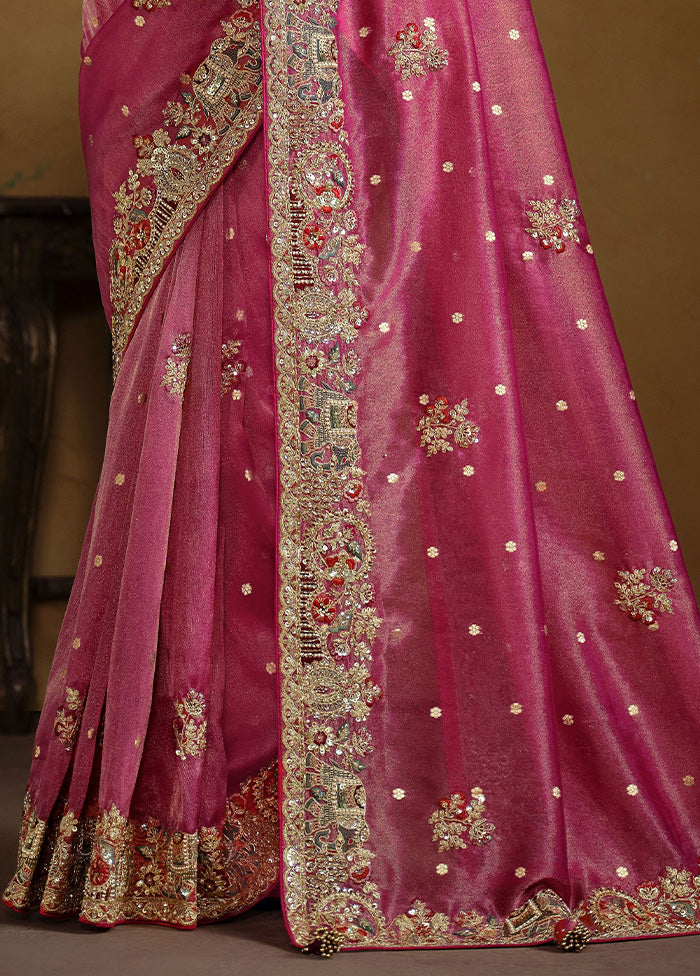 Pink Organza Saree With Blouse Piece Wiki Sale Online