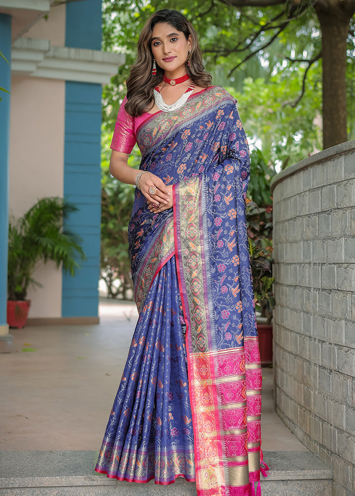 Navy Blue Spun Silk Saree With Blouse Piece Clearance Best Pices