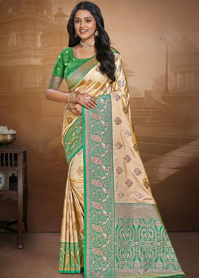 Beige Dupion Silk Saree With Blouse Piece 2025 Cheap Online