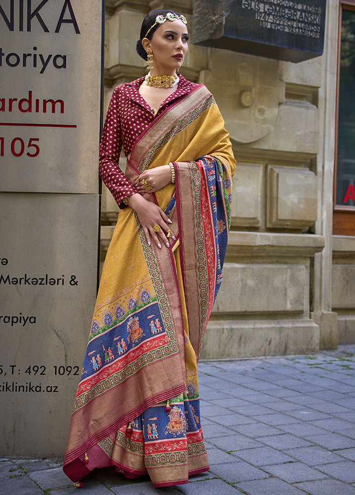 Mustard Spun Silk Saree With Blouse Piece Discount Shop