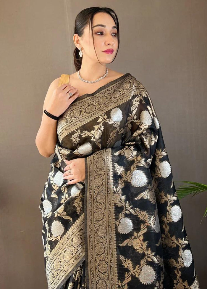 Black Banarasi Silk Saree With Blouse Piece Cheap Pice Store