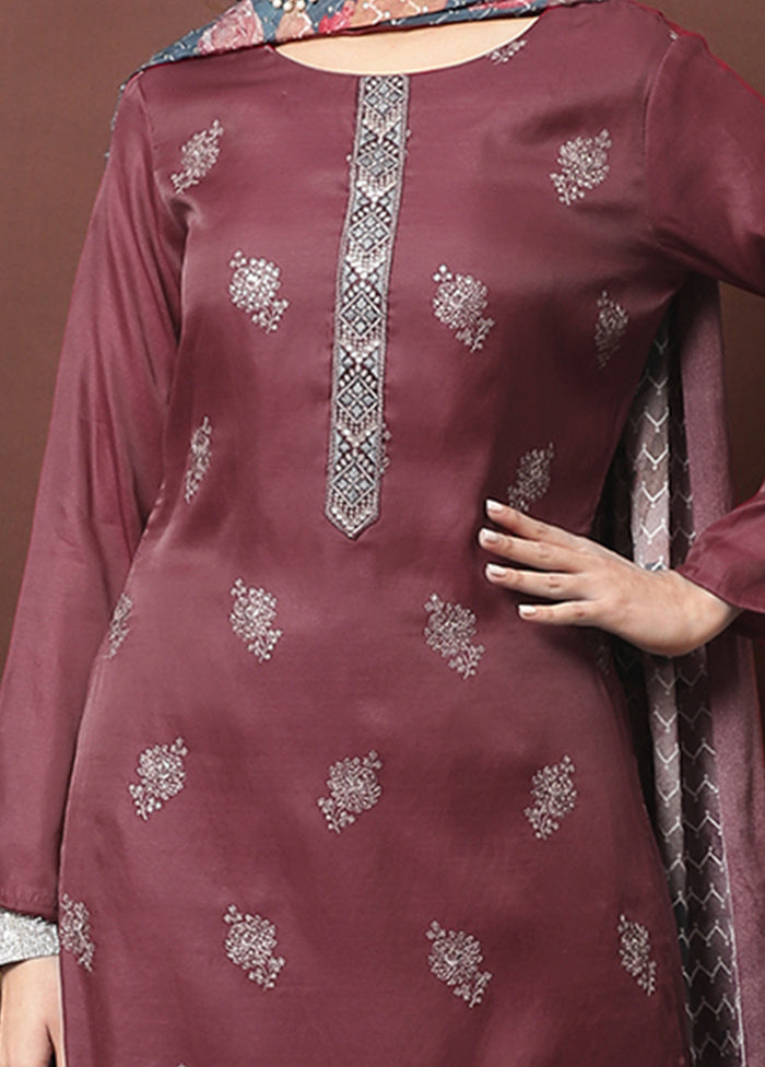 3 Pc Maroon Unstitched Silk Suit Set Buy Cheap Recommend