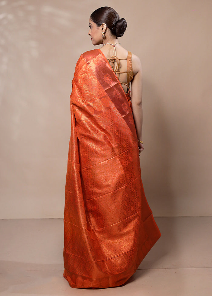 Orange Kanjivaram Silk Saree With Blouse Piece Visit New For Sale