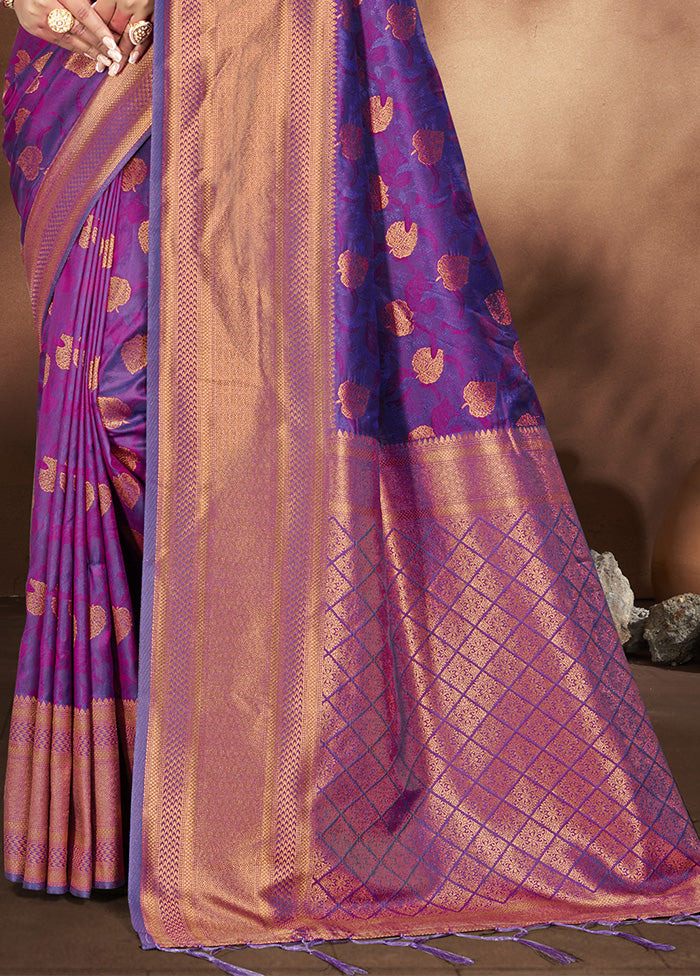 Purple Spun Silk Saree With Blouse Piece Discount 2025 Unisex